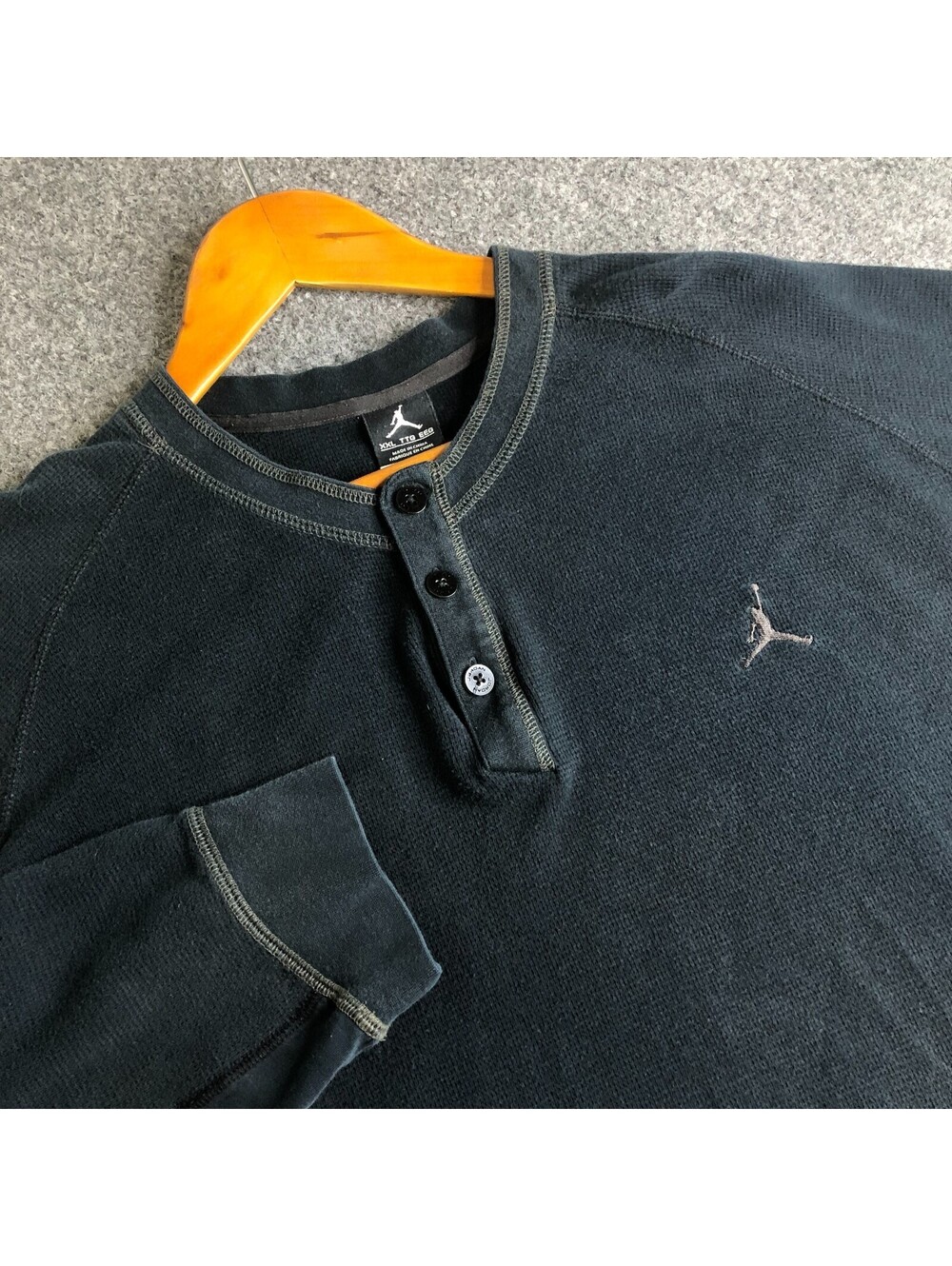 Nike Air Jordan Shirt Men 2XL Black Jumpman Thermal Waffle Long Sleeve Henley